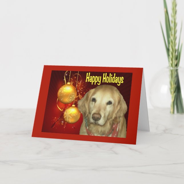 Cartão De Festividades Golden Retriever  Christmas Card Happy Holidays (Frente)