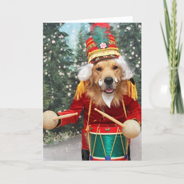 Cartão De Festividades Golden Retriever Christmas Holiday Drummer Boy (Frente)