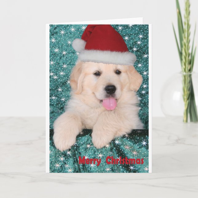 Cartão De Festividades Golden Retriever Christmas Puppy (Frente)