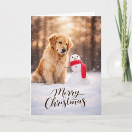 Cartão De Festividades Golden Retriever Christmas Snowman
