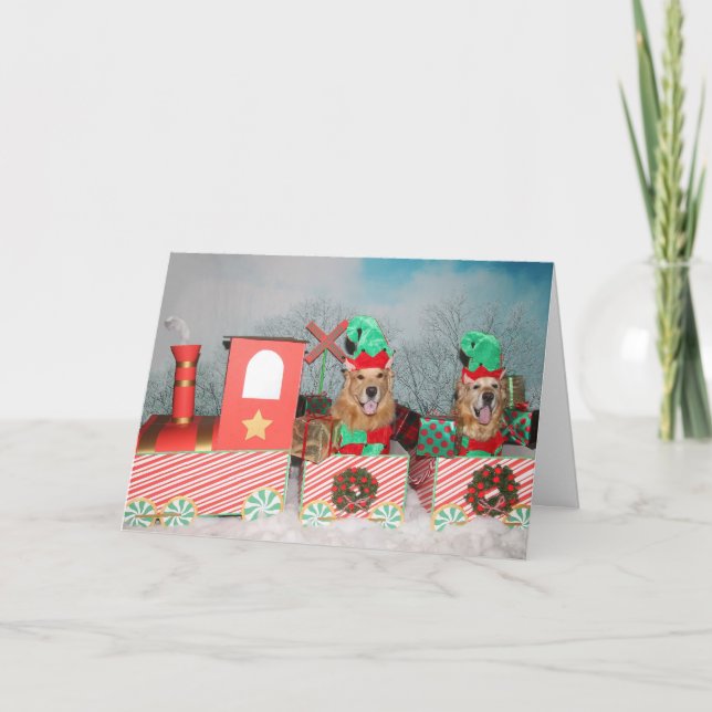 Cartão De Festividades Golden Retriever Christmas Train (Frente)