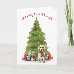 Cartão De Festividades Golden Retriever de Natal com Presentes