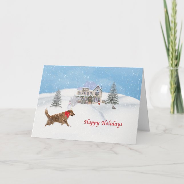 Cartão De Festividades Golden Retriever Dog and Christmas Snow (Frente)