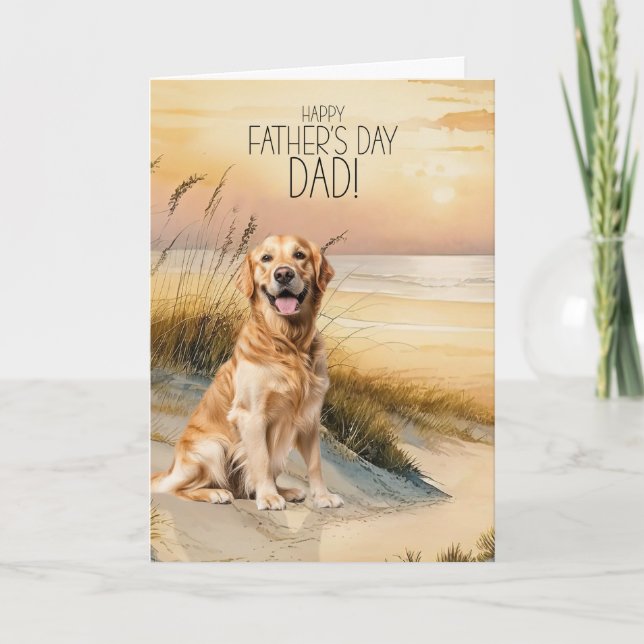 Cartão De Festividades Golden Retriever Dog Sunset Beach Father's Day (Frente)