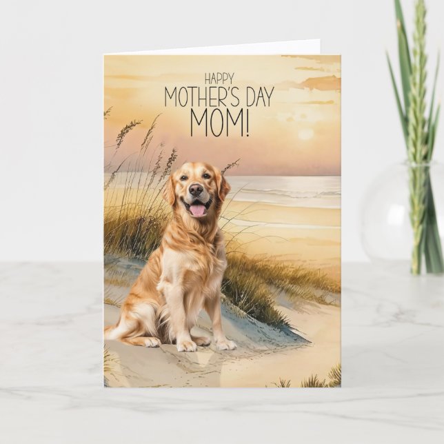 Cartão De Festividades Golden Retriever Dog Sunset Beach Mother's Day (Frente)