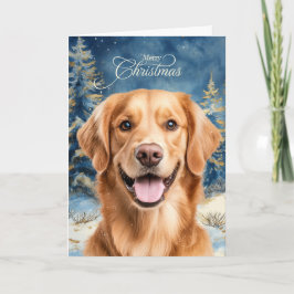 Cartão De Festividades Golden Retriever Dog Woodland Forest Christmas
