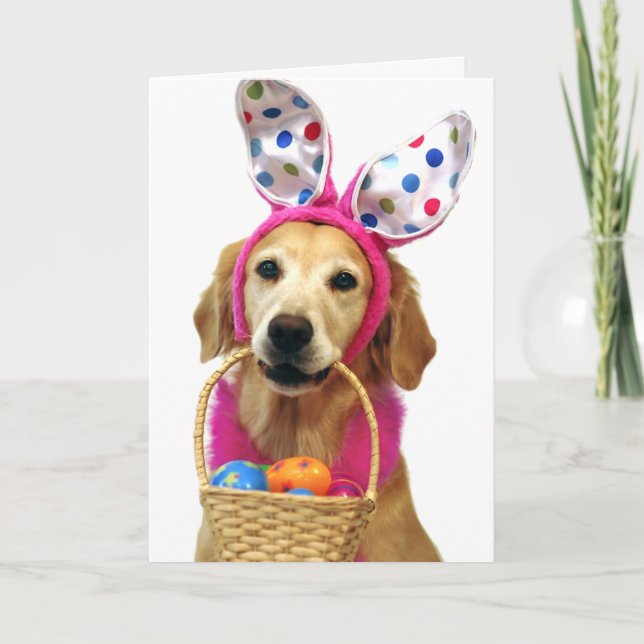 Cartão De Festividades Golden Retriever Easter Bunny (Frente)