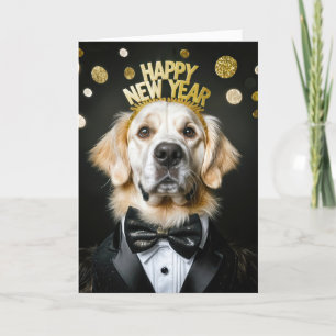 Cartão De Festividades Golden Retriever em um Smoking Ano Novo