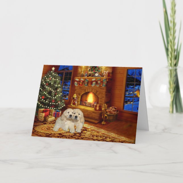 Cartão De Festividades Golden Retriever Fireplace  Christmas Card (Frente)