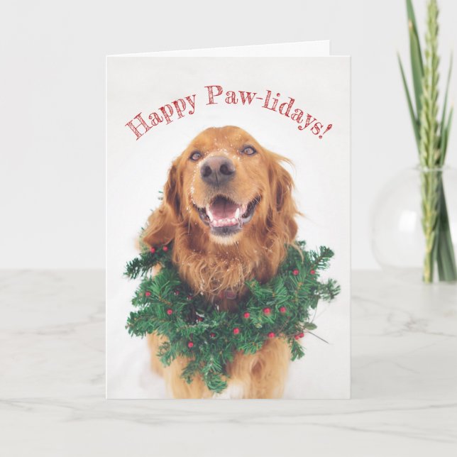 Cartão De Festividades Golden Retriever Happy Paw-lidays greeting card (Frente)