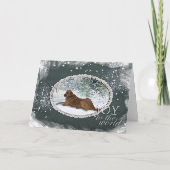 Cartão De Festividades Golden Retriever - Joy To The World (Green) (Frente)