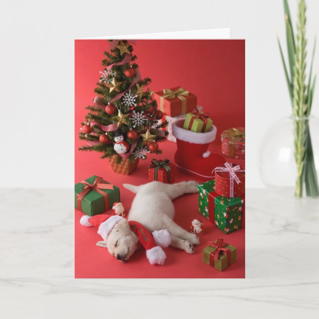 Cartão De Festividades Golden Retriever Puppy and Christmas (Frente)