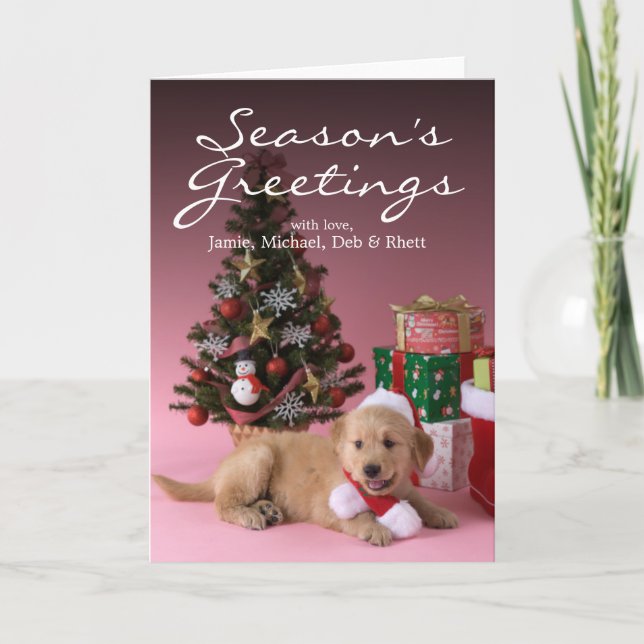 Cartão De Festividades Golden Retriever Puppy and Christmas 3 (Frente)