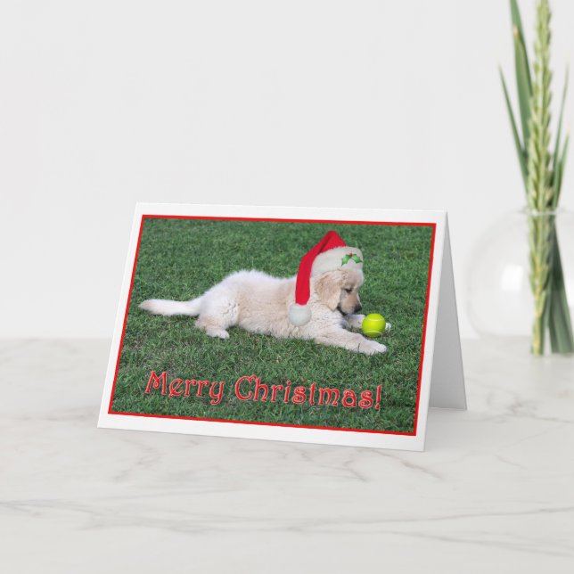 Cartão De Festividades Golden Retriever Puppy Christmas Card Folded (Frente)