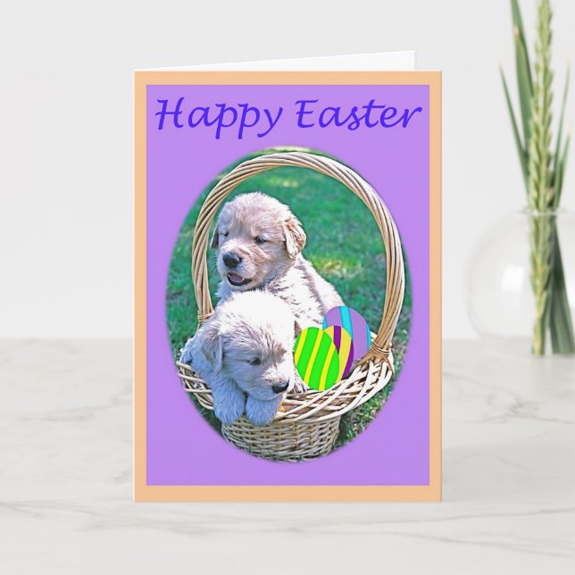 Cartão De Festividades Golden Retriever Puppy Easter Basket (Frente)