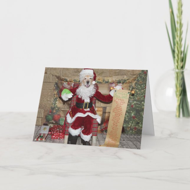Cartão De Festividades Golden Retriever Santa Nice List Christmas (Frente)
