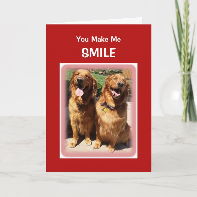 Cartão De Festividades Golden Retriever Smile Heart Valentine's Day Card (Frente)