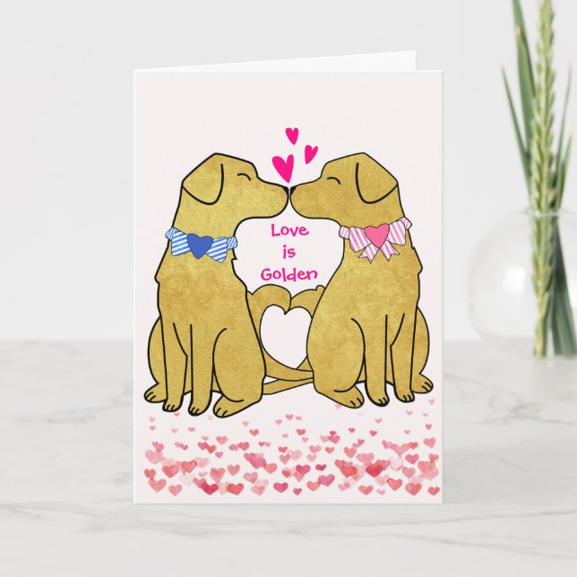 Cartão De Festividades Golden Retrievers Personalizados Beijando no Dia d (Frente)