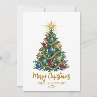 Cartão De Festividades Golden Star watercolor Christmas Tree Card