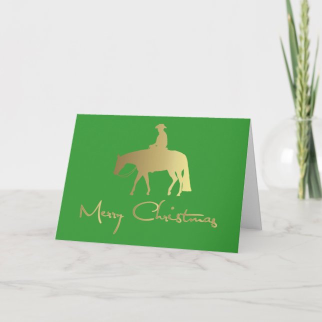 Cartão De Festividades Golden Western Pleasure Horse Green Christmas (Frente)