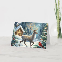 Cartão De Festividades Golden Winter Stag Christmas Holiday Card