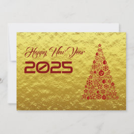 Cartão De Festividades Golden wish card New Year with christmas tree
