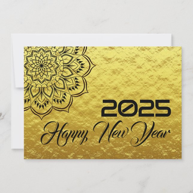Cartão De Festividades Golden wish card New Year with mandala (Frente)
