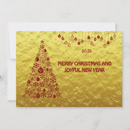 Cartão De Festividades Golden wish card New Year with tree & balls