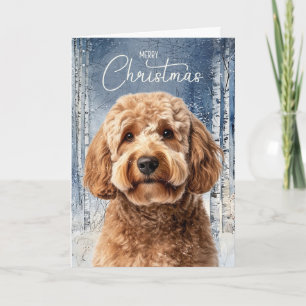 Cartão De Festividades Goldendoodle Cachorro Floresta de Inverno Nevado N