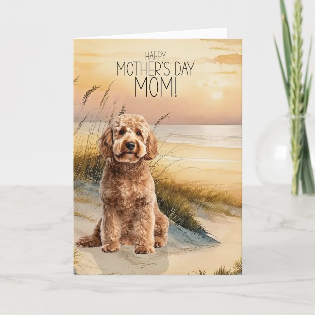 Cartão De Festividades Goldendoodle Dog Sunset Beach Mother's Day (Frente)