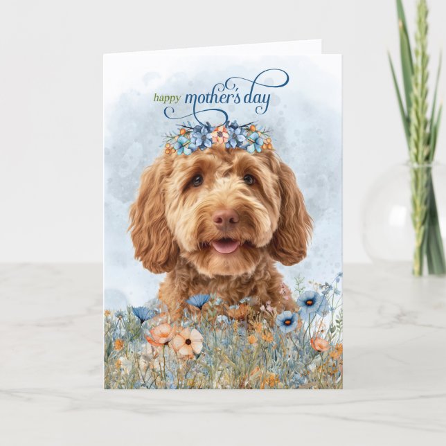 Cartão De Festividades Goldendoodle Dog Wildflowers Mother's Day (Frente)
