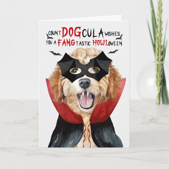 Cartão De Festividades Goldendoodle Funny Count DOGula Halloween (Frente)