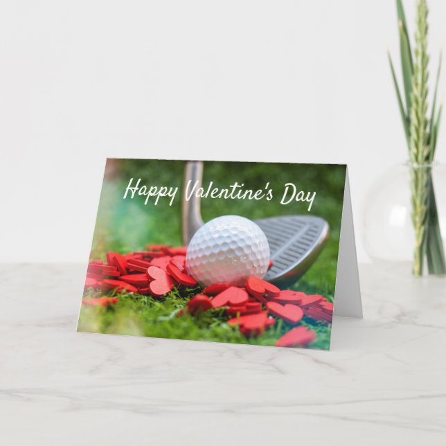 Cartão De Festividades Golf ball with red heart for Valentine's Day (Frente)