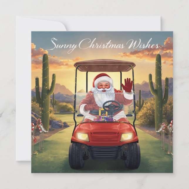 Cartão De Festividades Golf Christmas from Sunny state with Santa (Frente)