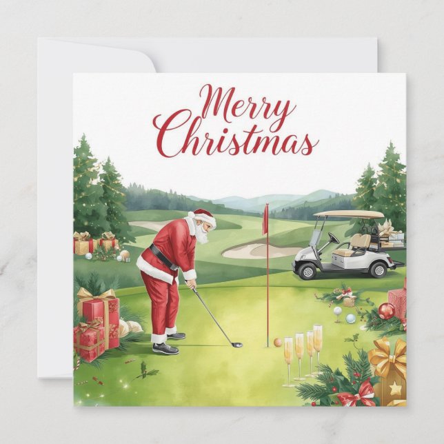 Cartão De Festividades Golf Christmas  Let’s Par tee with Santa Claus   (Frente)