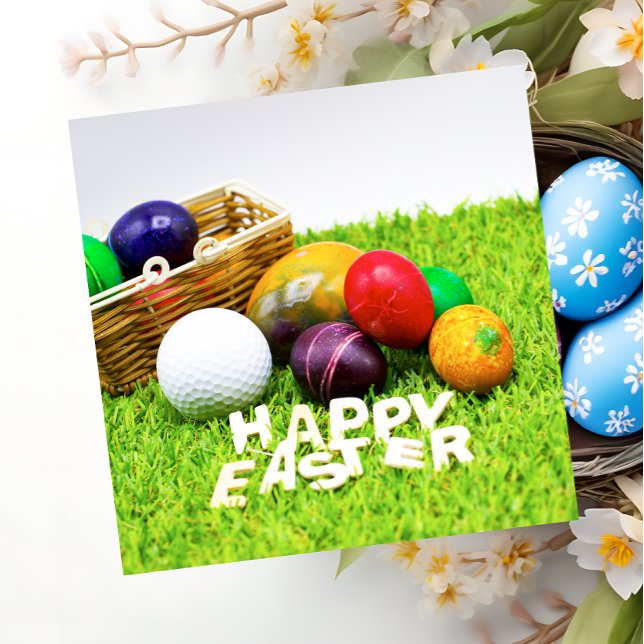 Cartão De Festividades Golf Easter with golf ball and eggs on green (Criador carregado)