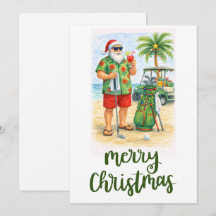 Cartão De Festividades Golf Feliz Natal Papai Noel Golfista tema Praia