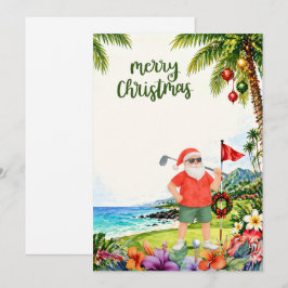 Cartão De Festividades Golf Feliz Natal Papai Noel Golfista tema Praia 