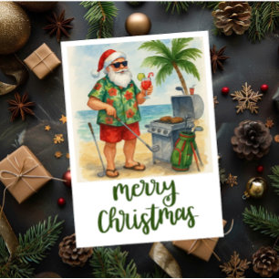 Cartão De Festividades Golf Feliz Natal Papai Noel Golfista tema Praia
