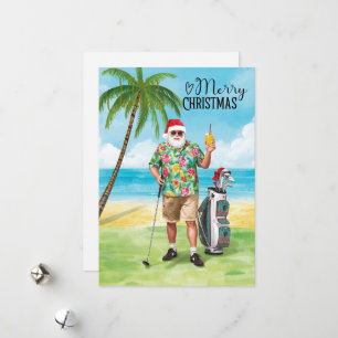 Cartão De Festividades Golf Feliz Natal Papai Noel Golfista tema Praia