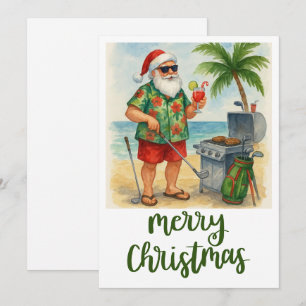 Cartão De Festividades Golf Felry Papais noeis de Natal Golfer Beach temá