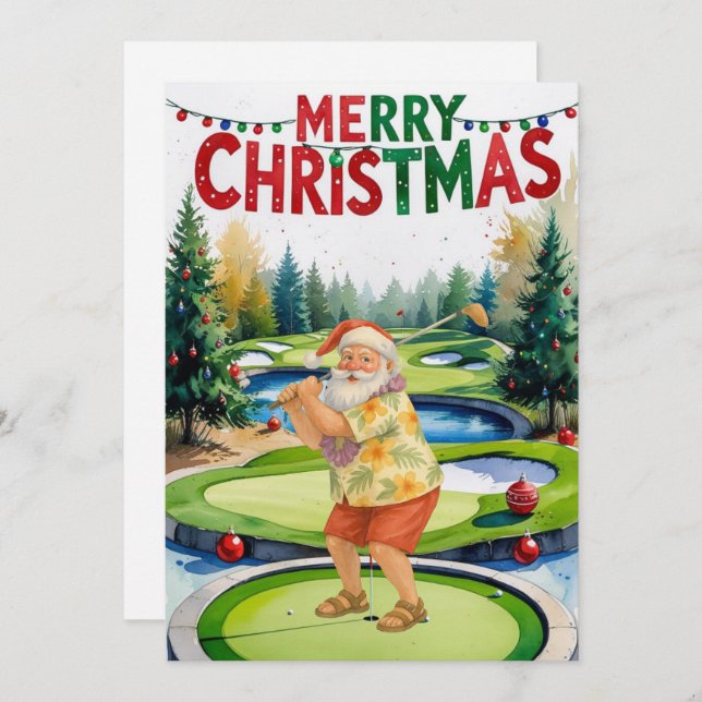 Cartão De Festividades Golf Felry Papais noeis de Natal jogando golfe no  (Frente/Verso)