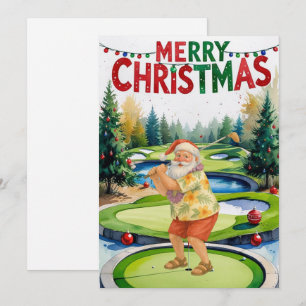 Cartão De Festividades Golf Felry Papais noeis de Natal jogando golfe no