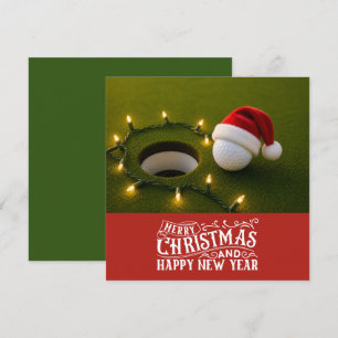 Cartão De Festividades Golf Natal temático com bola de golfe no verde
