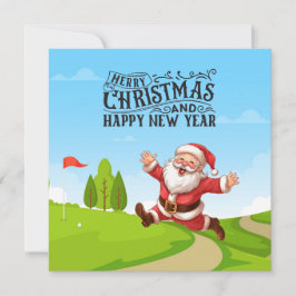 Cartão De Festividades Golf Papai Noel com neve Feliz Natal