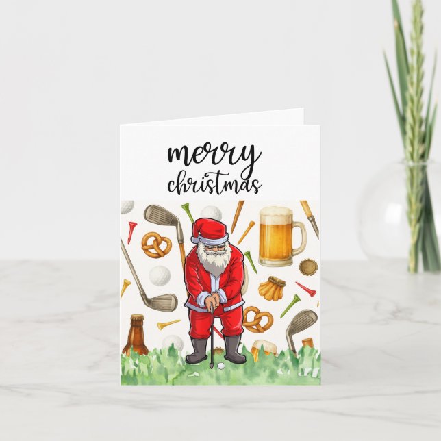Cartão De Festividades Golf Papai Noel joga golfe no Natal (Frente)