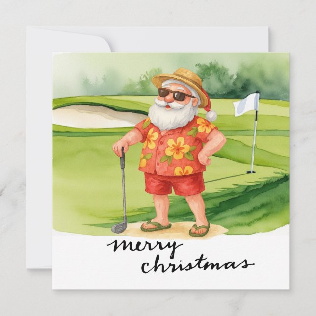 Cartão De Festividades Golf Santa Claus jogando no Natal (Frente)