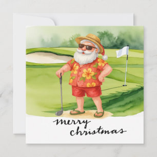 Cartão De Festividades Golf Santa Claus jogando no Natal