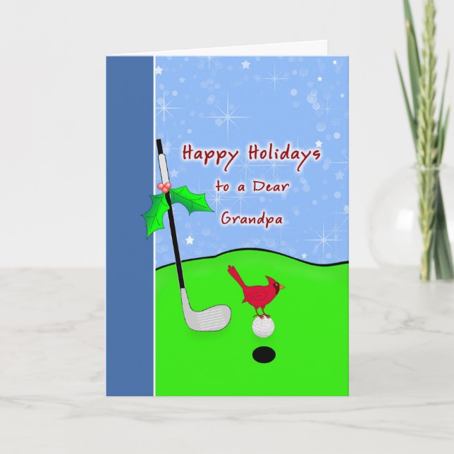 Cartão De Festividades Golf Themed Christmas Card for Grandpa (Frente)