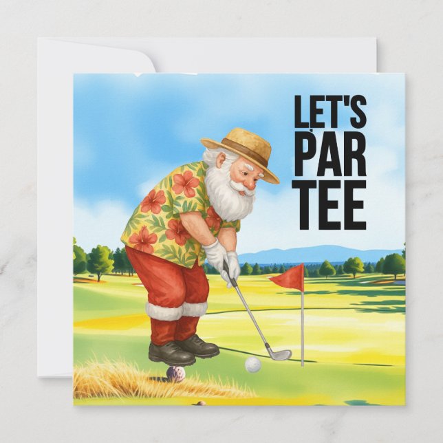 Cartão De Festividades Golfe julho Natal com Papai Noel Golfing (Frente)